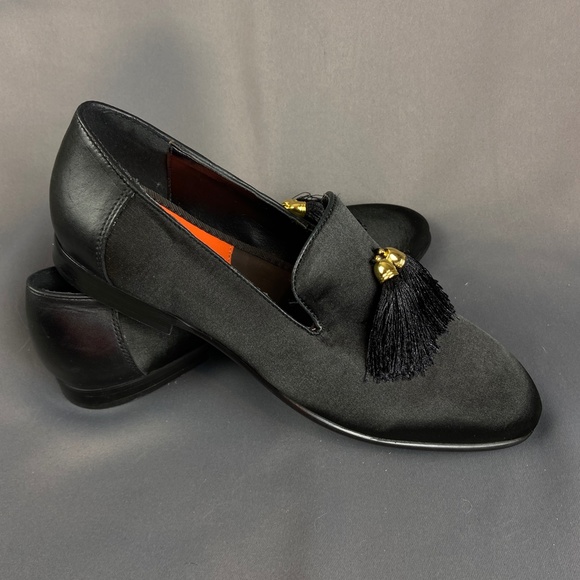 Tallia Eduardo Black Leather & Satin Tassel Loafer Slip on Shoes Size 7 - Picture 16 of 16